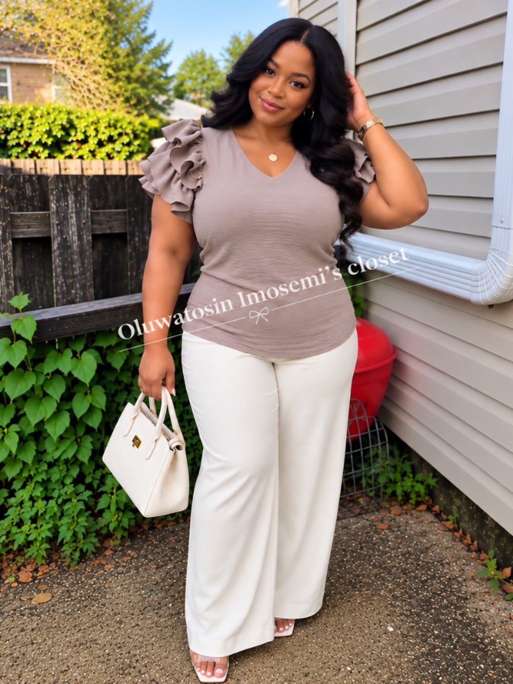 Taupe Ruffle-Sleeve Top